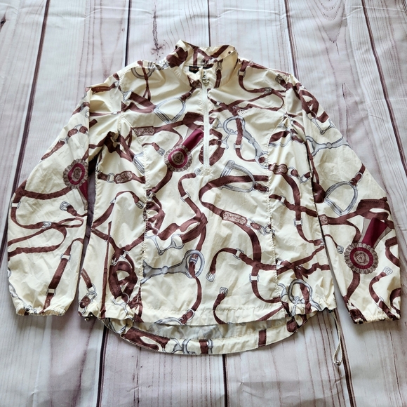 Ariat 1/4 Zip Rain Jacket Windbreaker Cream Rein Tack Pattern | Women's Size S - Picture 1 of 9